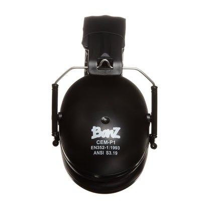  Sideview of Banz Kids Earmuffs in the Black colour option