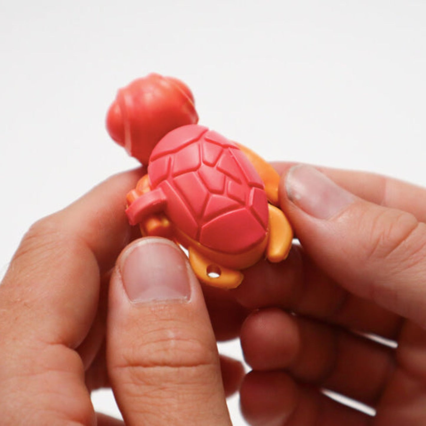 Person holding a Calm Buddi Turtle calming fidget toy in Lava