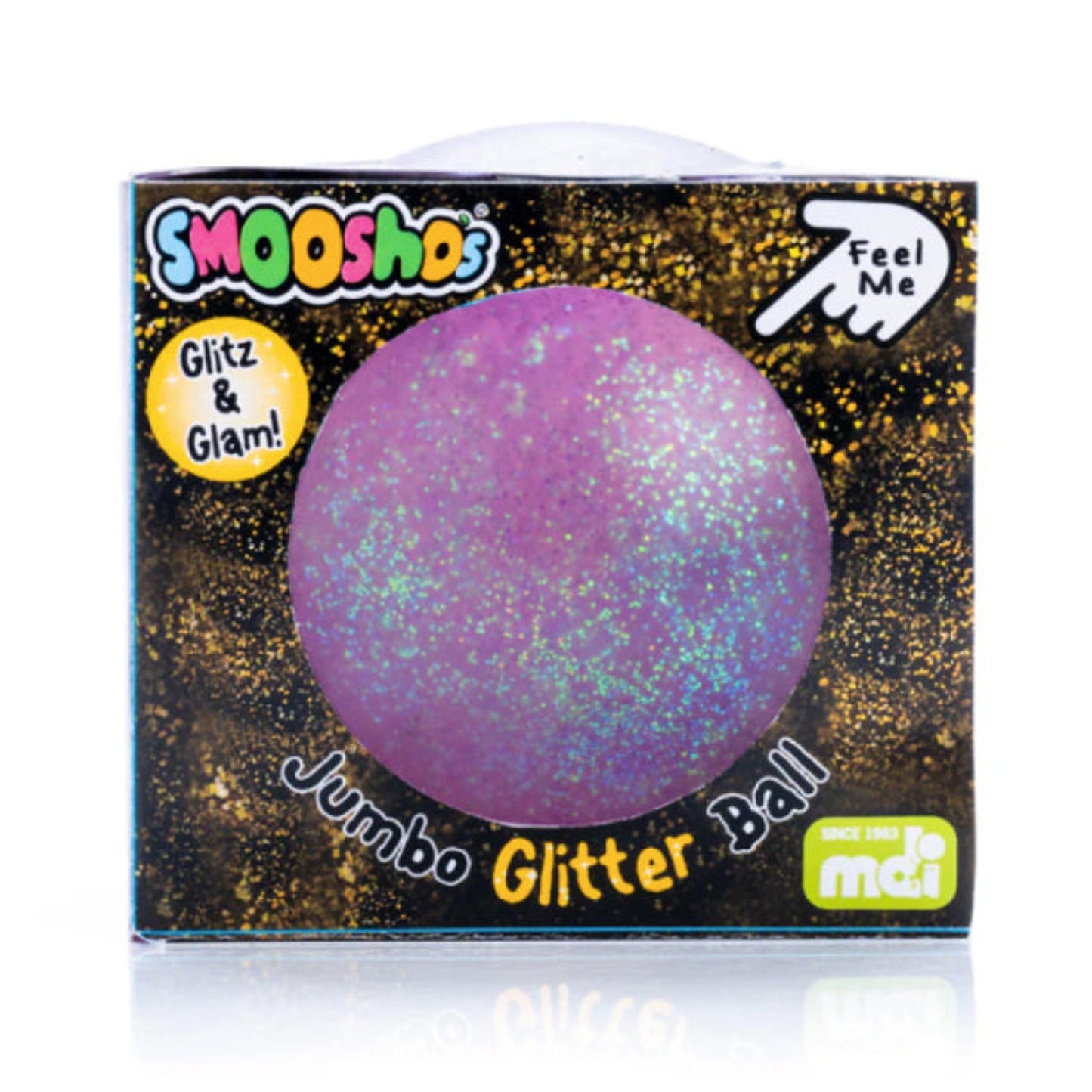 Smooshos Jumbo Glitter Ball Stress Ball in Purple in its box