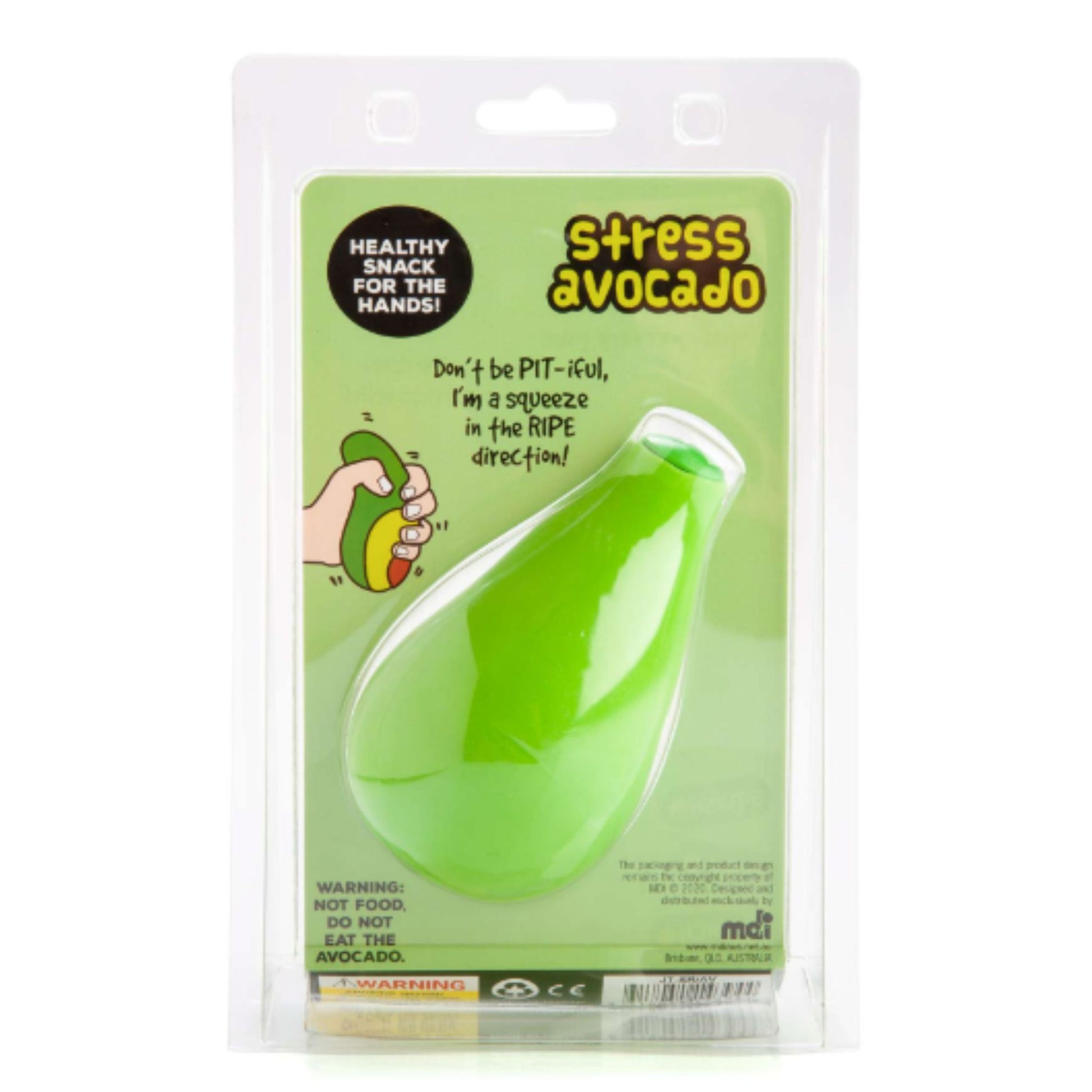 Rear packaging of a Stress Avocado stress relief toy