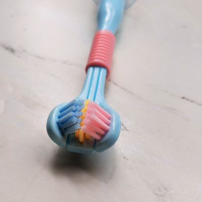 Close up of Tri-sided Sensory Toothbrush head in Blue