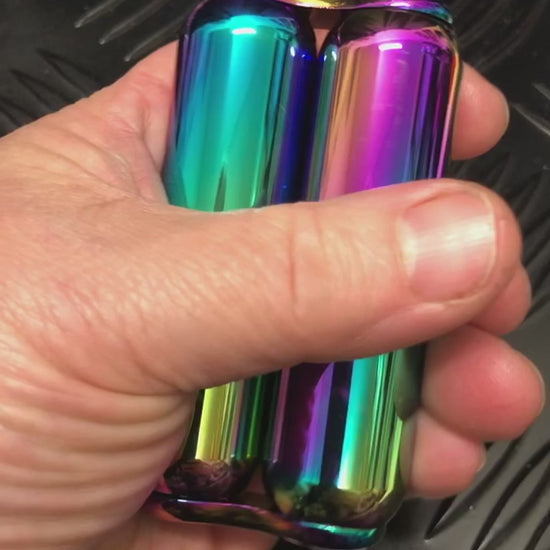 Demonstration of 180 gram hand roller fidget by Kaiko in Oil Slick Smooth